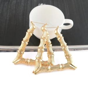 Large Triangular Gold Bamboo Hoop Earrings